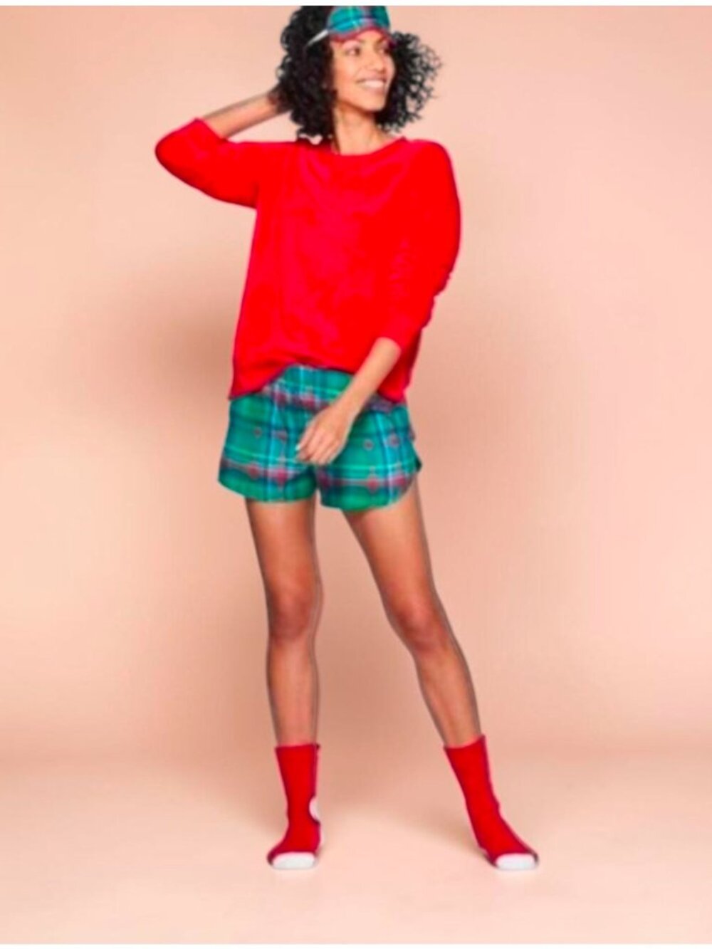 Wondershop Womens Holiday Sleepwear Set With Pullover Shorts Socks & Eye Mask -